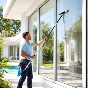 window cleaner at luxury home